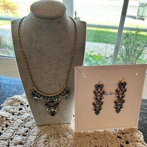 Retired Stella & Dot Mosaic Stone Tile necklace and earring set in original box